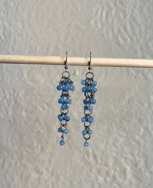 blue + silver dangly earrings