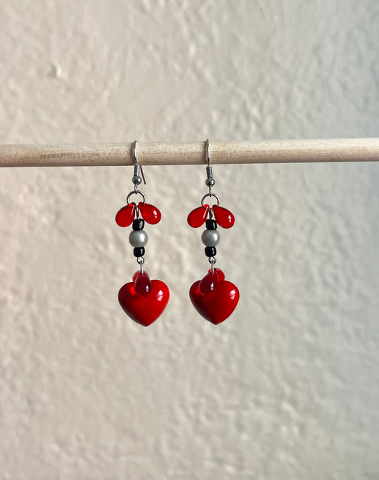 juicy red rockstar heart earrings