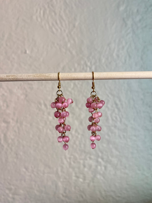 pink + gold dangly earrings